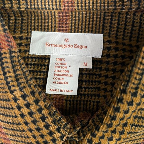 Ermenegildo Zegna Houndstooth Corduroy Shirt Men's Medium Brown Cotton Italy - Picture 5 of 11